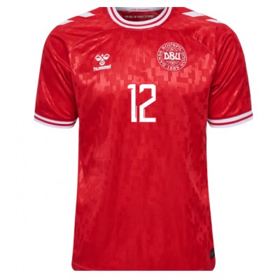 Moški Nogometni dresi Danska Kasper Dolberg #12 Domači EP 2024 Kratek Rokav Moški Nogometni dresi Danska Kasper Dolberg #12 Domači EP 2024 Kratek Rokav
